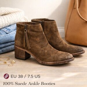 Alberto Fermani Brown Suede Ankle Booties with Side Zip